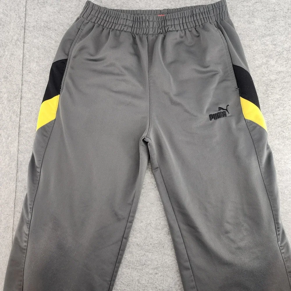 Puma Boys Youth Large | Gray Yellow Black Stripe Athletic‎ Track Pants